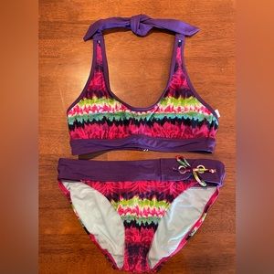 Athleta Tie Dye Bikini set. Halter top/ banded bottom S M